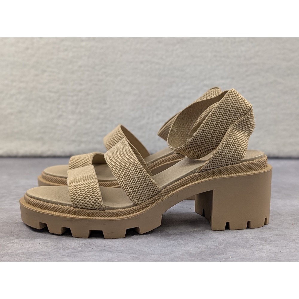 Arizona Jean‎ Co AZ Fawn Tan Beige Elastic Lug Sole Block Heel Sandals 9.5M NEW